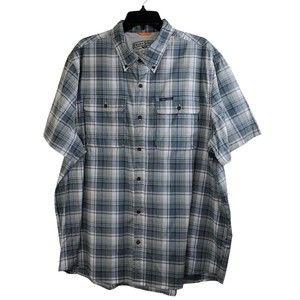 Field & Stream Men’s Green Blue Gray Short Button Down Plaid Shirt, Size XXL